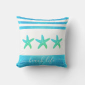 ターコイズグリーン3ヒトデビーチライフスクリプトはっきりした クッション (正面)
