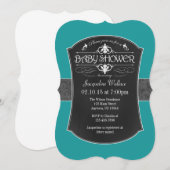 ターコイズグレイチョークボードベビーシャワー招待状 招待状 (正面/裏面)