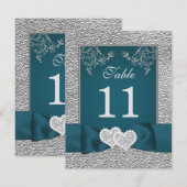 ターコイズグレイ ハート型テーブルカード 結婚式で使用 招待状 (正面/裏面)
