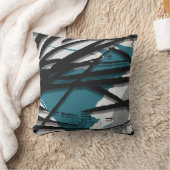 ターコイズグレーとブラック抽象芸術水彩 クッション (ブランケット)