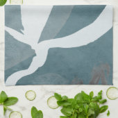 ターコイズグレーとホワイト抽象芸術水彩 キッチンタオル (折り畳み)