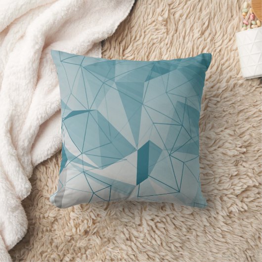 ターコイズグレーと白のグラデーションの幾何学的パターン クッション (ブランケット)