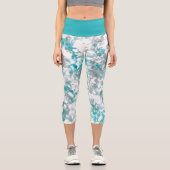 ターコイズグレーと白の大理石のテクスチャ カプリレギンス (正面)