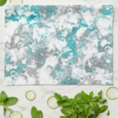 ターコイズグレーと白の大理石のテクスチャ キッチンタオル (折り畳み)