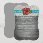 ターコイズグレーな rustic ウッドローズのウェディング招待状 招待状 (正面/裏面)