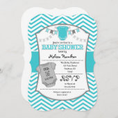 ターコイズグレーシェブロンベビーシャワー招待状 招待状 (正面/裏面)