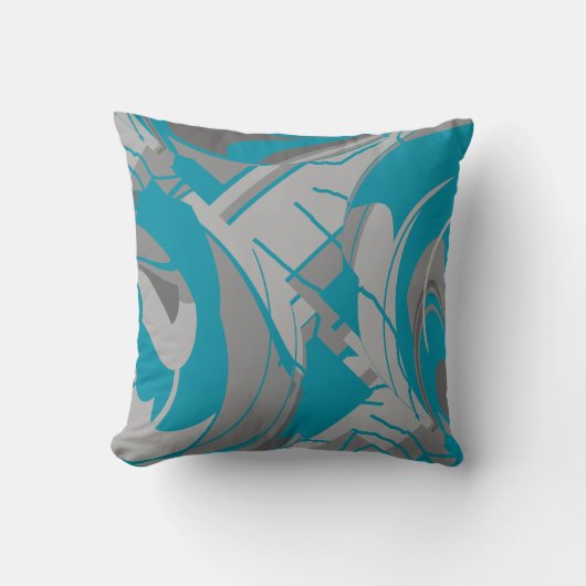 ターコイズグレーシェードチャコールラッシュ離れデザイン クッション (正面)