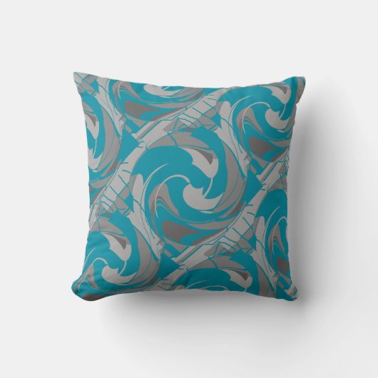 ターコイズグレーシェード木炭ダイアゴナルアートツウィル クッション (正面)