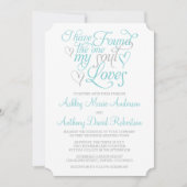 ターコイズグレーソウルラブズ結婚ハート 招待状 (正面)