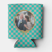 ターコイズグレーチェック&写真 缶クーラー (正面)