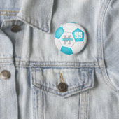 ターコイズグレー白い女の子サッカーパーソナライズされた 缶バッジ (インサイチュ)