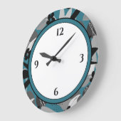 ターコイズグレー白黒モダンフローラ ラージ壁時計 (傾斜)