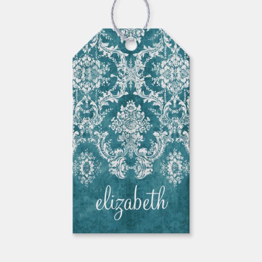 ターコイズグンジーダマスパターンカスタム文字 ギフトタグ (正面)