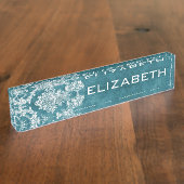 ターコイズグンジーダマスパターンカスタム文字 デスクネームプレート (側面)