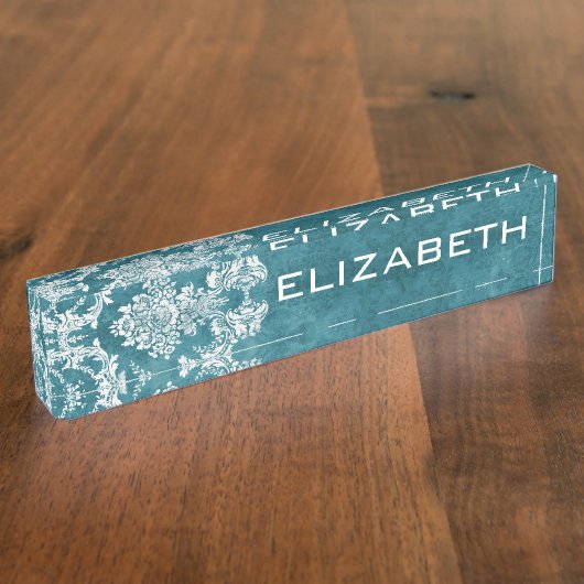 ターコイズグンジーダマスパターンカスタム文字 デスクネームプレート (側面)