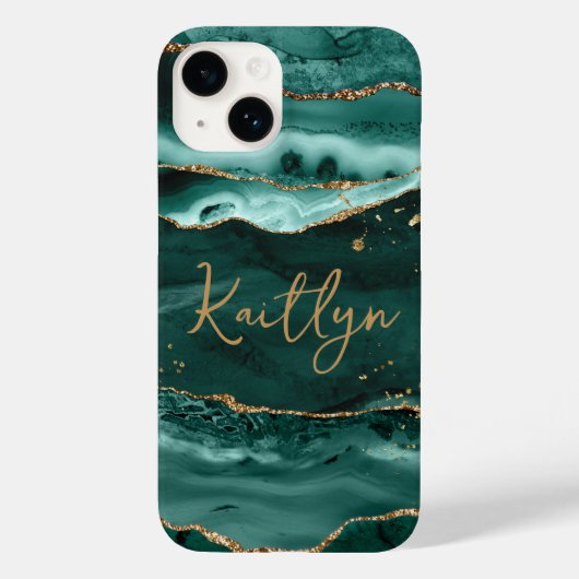 ターコイズゲート金ゴールドグリッタースクリプト名 Case-Mate iPhoneケース (裏面)