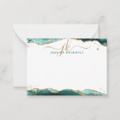 ターコイズゲートGeodeスクリプトモノグラム金ゴールドグリッター ノートカード (正面)