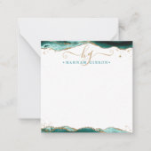 ターコイズゲートGeodeスクリプトモノグラム金ゴールドグリッター ノートカード (正面)