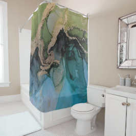 ターコイズコンテンポラリーティール（緑がかった色）グリーンブラック シャワーカーテン