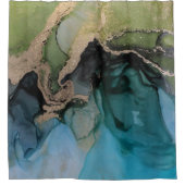 ターコイズコンテンポラリーティール(緑がかった色)グリーンブラック シャワーカーテン (正面)