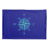 ターコイズコンパスバラオンネイビーブルーコースタルデコール 枕カバー (裏面)