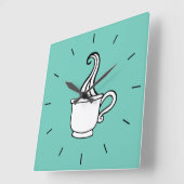 ターコイズコーヒーダイナーウォールクロック スクエア壁時計 (傾斜)