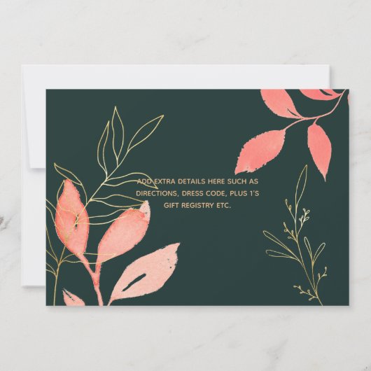 ターコイズコーラルゴールド カップルシャワー 手書き 招待状 (裏面)