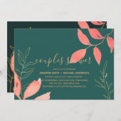 ターコイズコーラルゴールド カップルシャワー 手書き 招待状 (正面/裏面)