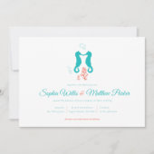 ターコイズコーラルシーホース結婚式招待状 招待状 (正面)