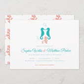 ターコイズコーラルシーホース結婚式招待状 招待状 (正面/裏面)