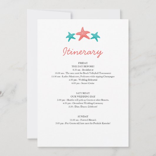 ターコイズコーラルスターフィッシュ メキシコ ウェディング ウェルカム 招待状 (裏面)
