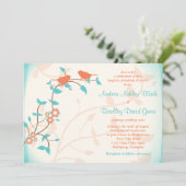 ターコイズコーラルバード葉ズ結婚式招待状 招待状 (スタンド正面)