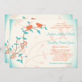 ターコイズコーラルバード葉ズ結婚式招待状 招待状 (正面/裏面)