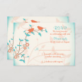 ターコイズコーラルバード離れズウェディングRSVP返信 出欠カード (正面/裏面)