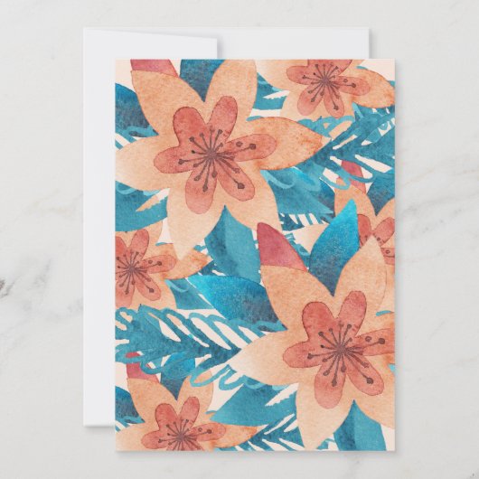 ターコイズコーラルフローラ水の色の結婚式の招待 招待状 (裏面)