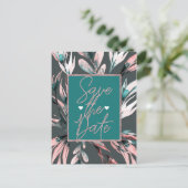 ターコイズコーラル水彩ボタニカルグリーム セーブ・ザ・デート 案内ポストカード (スタンド正面)