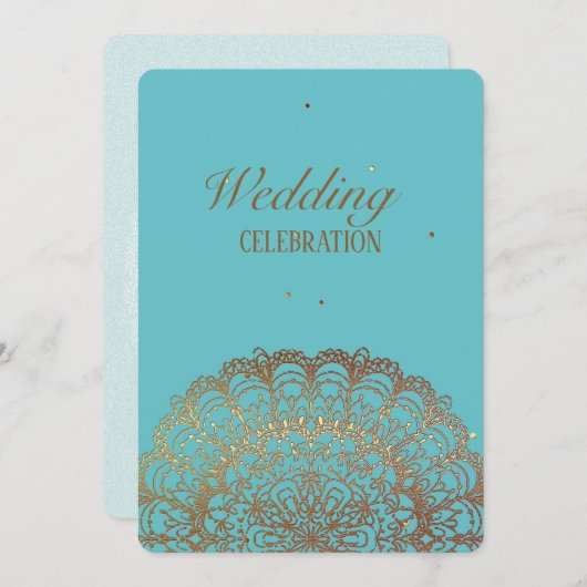 ターコイズゴールデンインディアン-結婚式招待状 招待状 (正面/裏面)