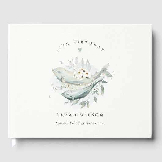 ターコイズゴールドの水中花魚のデザイン - 誕生日プレゼントに最適 ゲストブック (正面)