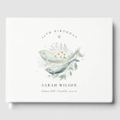 ターコイズゴールドの水中花魚の誕生日カード（年齢不問） ゲストブック (正面)