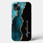 ターコイズゴールドの水彩アゲート オーダーメイドデザイン Case-Mate iPhoneケース (裏面)
