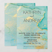 ターコイズゴールドの結婚式招待状 招待状 (正面/裏面)