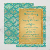 ターコイズゴールドの豪華グリッター ベビーシャワー招待状 招待状 (正面/裏面)