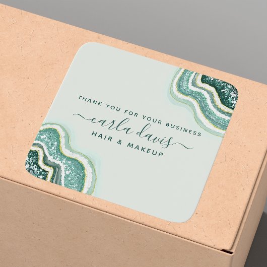 ターコイズゴールドグリッターアゲートジオードビジネスサンクス スクエアシール