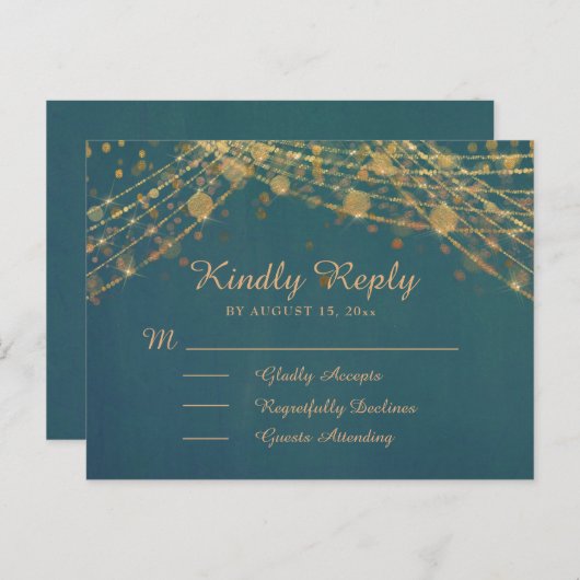 ターコイズゴールドグリッター ストリング ライト キンセアニエラ RSVP ポストカード (正面/裏面)