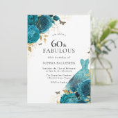 ターコイズゴールドスパークルドレス ローズ 60歳誕生日パーティー 招待状 (スタンド正面)