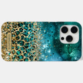 ターコイズゴールドヒョウ柄ギャラクシー オーダーメイド 名前入り Case-Mate iPhoneケース (裏面 (横))