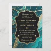 ターコイズゴールドマーブルグリッターエレガントウェディング 招待状 (正面)