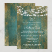 ターコイズゴールドライト卒業パーティー招待状 招待状 (正面/裏面)
