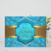 ターコイズゴールド女性50歳誕生日パーティー 招待状 (スタンド正面)