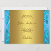ターコイズゴールド女性50歳誕生日パーティー 招待状 (裏面)